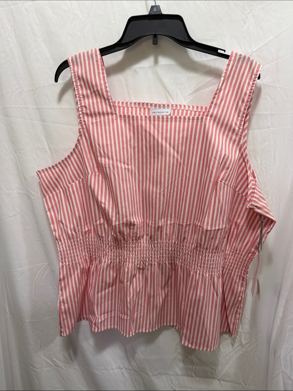 Liz Claiborne Pink and White Striped Smocked Peplum Tank